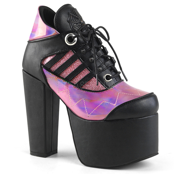 Gothic Hologram Lace Up High Heel Ankle Boots - Picture 2 of 5